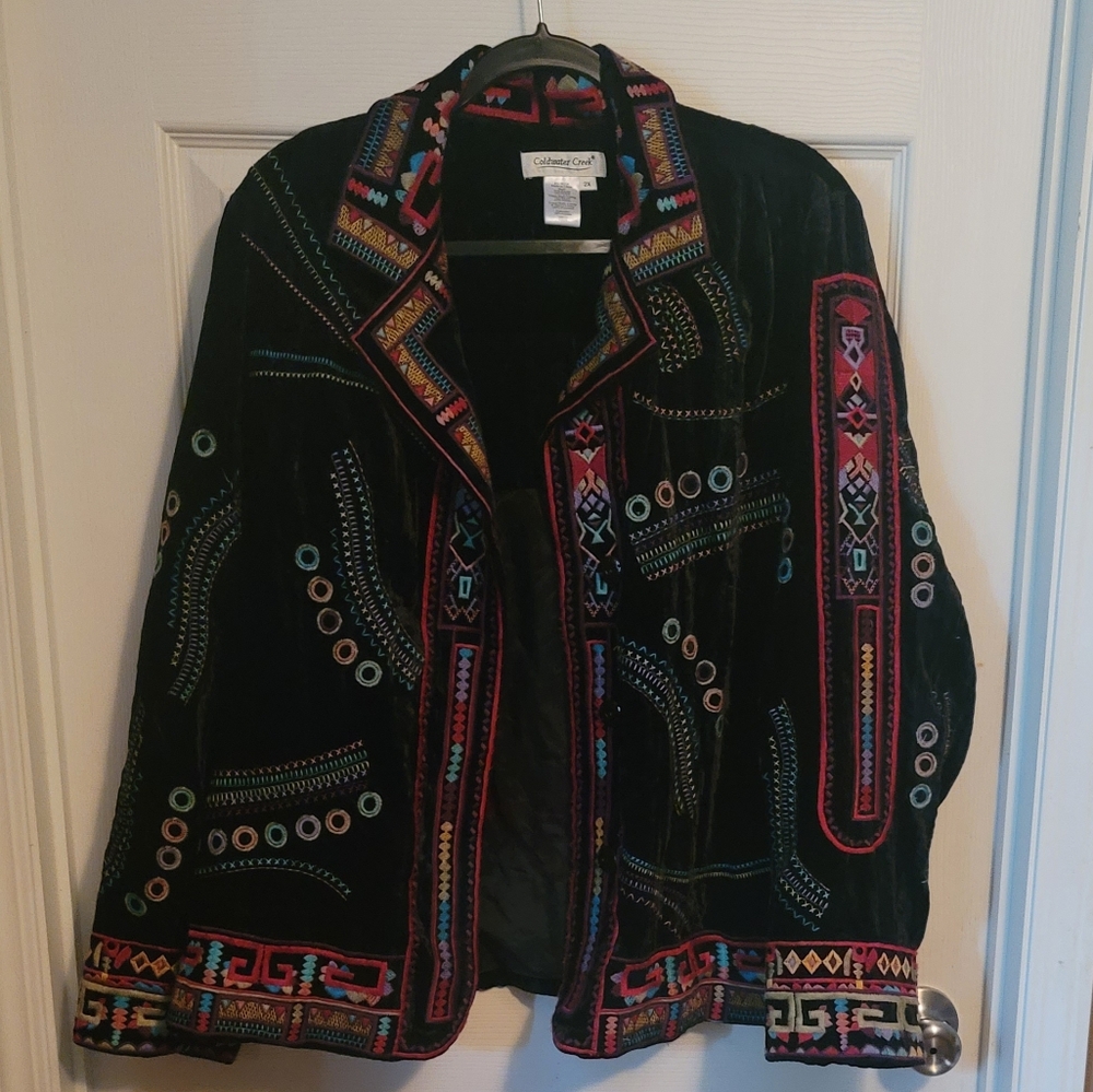 Coldwater Creek Black Multicolor Embroidered Blazer